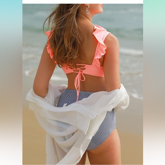 Pink Ruffle Maternity Swimsuit - Picture 2 of 6